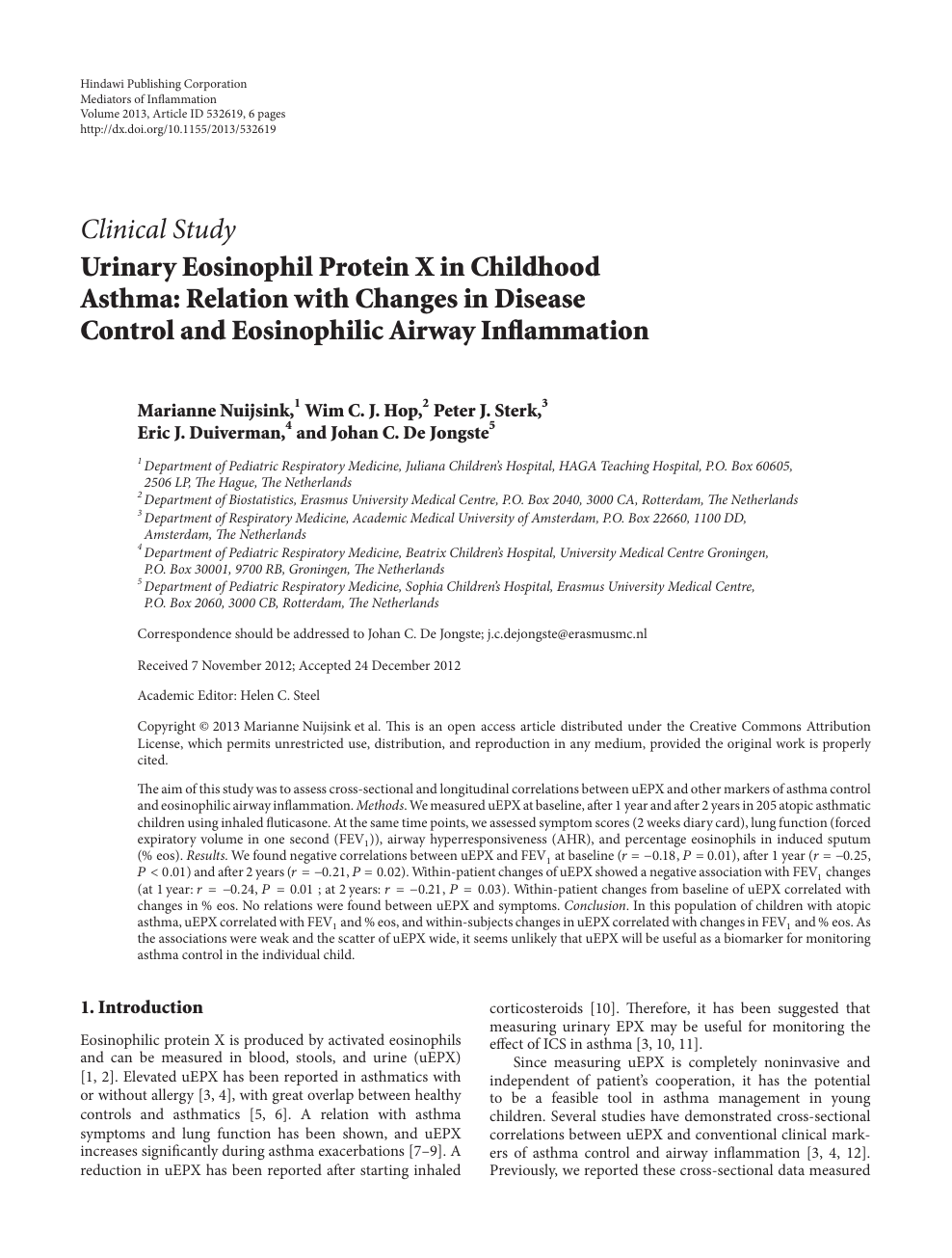 Urinary Eosinophil Protein X In Childhood Asthma Relation With Changes In Disease Control And Eosinophilic Airway Inflammation Topic Of Research Paper In Clinical Medicine Download Scholarly Article Pdf And Read For
