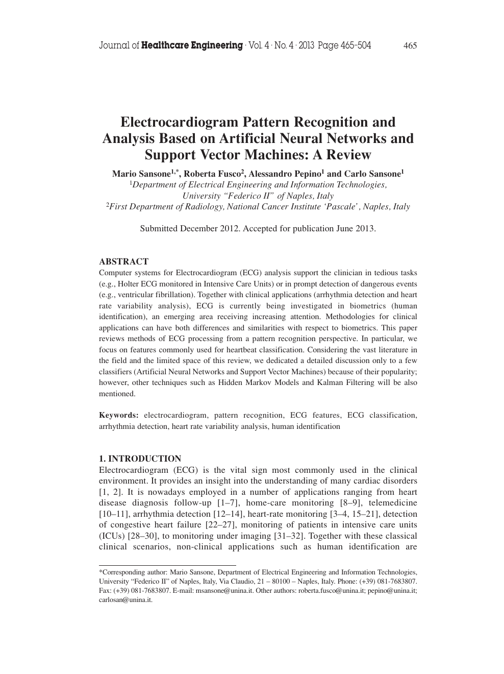 Electrocardiogram Pattern Recognition and Analysis Based on 