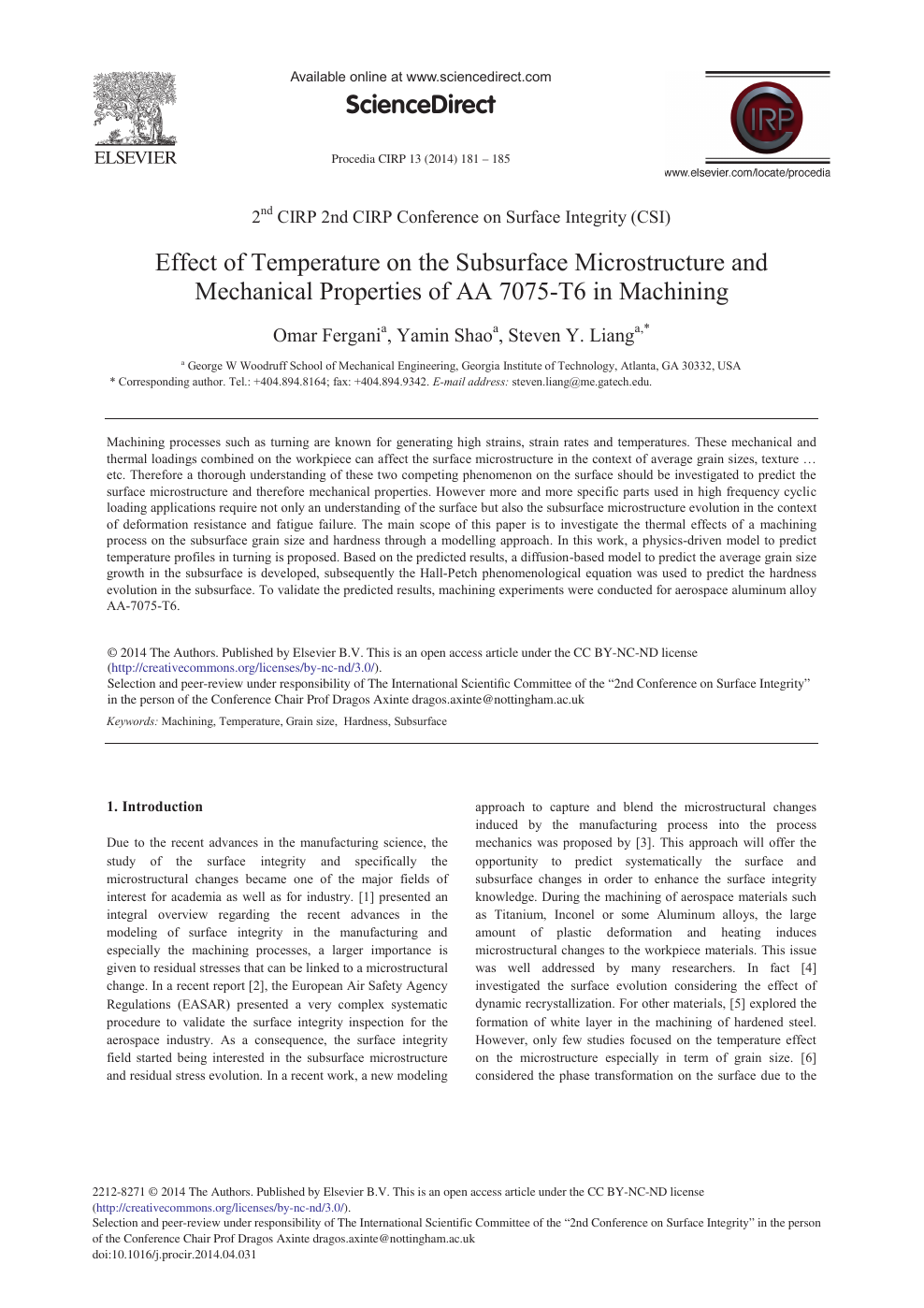Effect Of Temperature On The Subsurface Microstructure And Mechanical Properties Of 7075 T6 In Machining Topic Of Research Paper In Materials Engineering Download Scholarly Article Pdf And Read For Free On