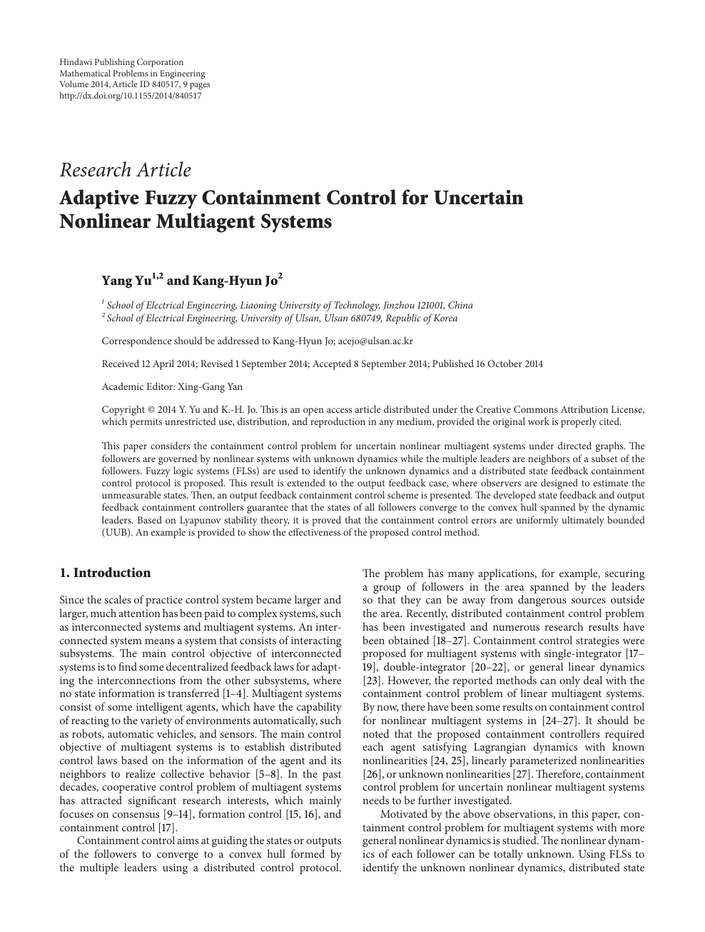 Adaptive Fuzzy Containment Control For Uncertain Nonlinear Multiagent Systems Topic Of Research Paper In Mathematics Download Scholarly Article Pdf And Read For Free On Cyberleninka Open Science Hub