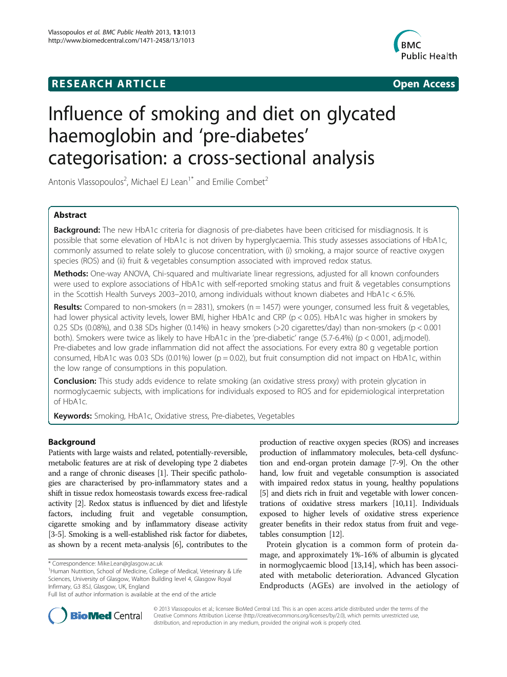Influence Of Smoking And Diet On Glycated Haemoglobin And Pre Diabetes Categorisation A Cross Sectional Analysis Topic Of Research Paper In Health Sciences Download Scholarly Article Pdf And Read For Free On Cyberleninka