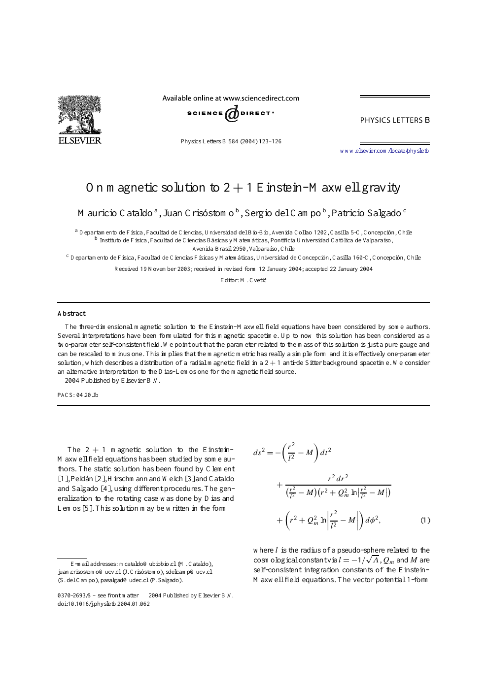 On Magnetic Solution To 2 1 Einstein Maxwell Gravity Topic Of Research Paper In Physical Sciences Download Scholarly Article Pdf And Read For Free On Cyberleninka Open Science Hub