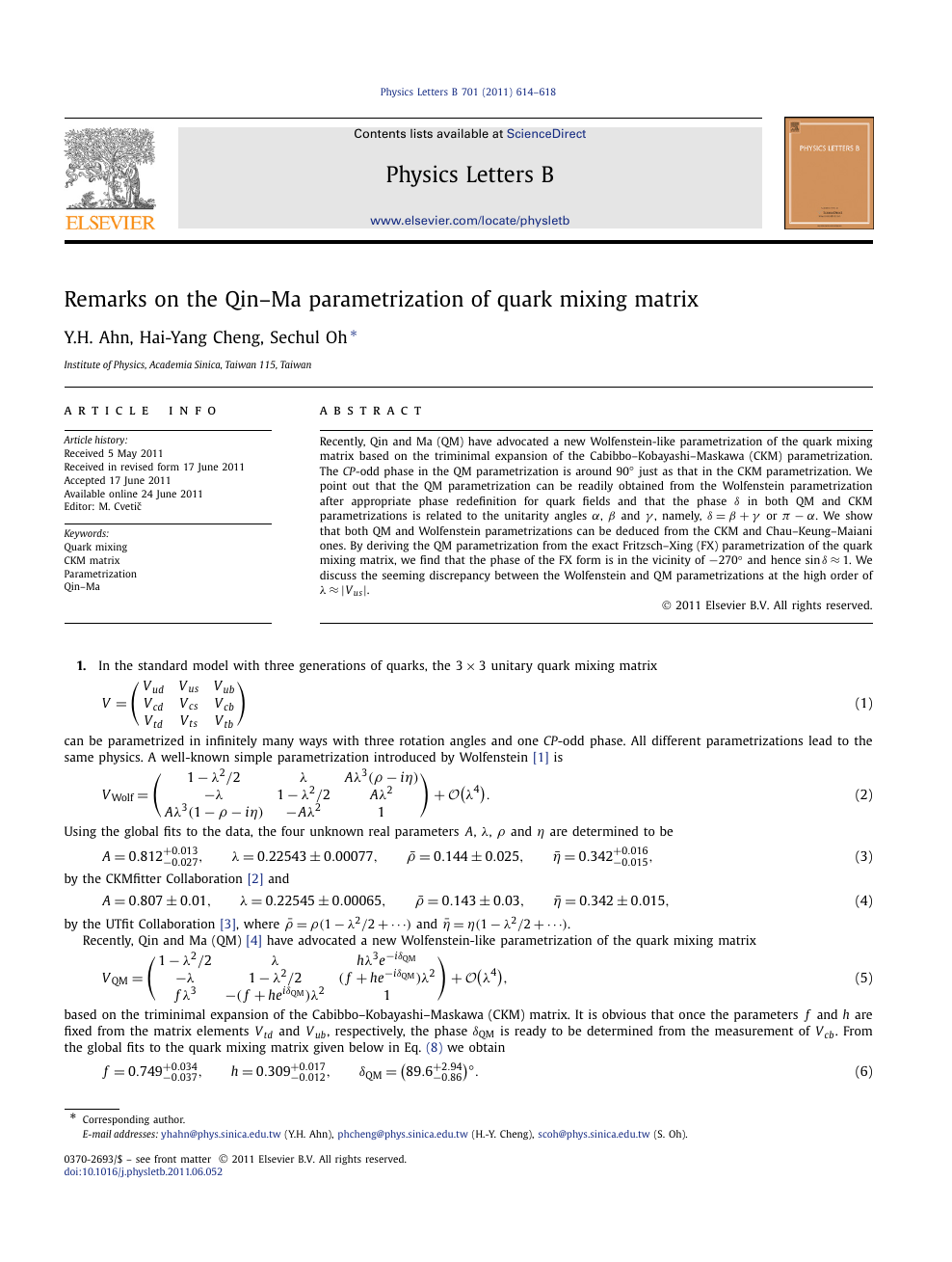 Remarks On The Qin Ma Parametrization Of Quark Mixing Matrix Topic Of Research Paper In Physical Sciences Download Scholarly Article Pdf And Read For Free On Cyberleninka Open Science Hub