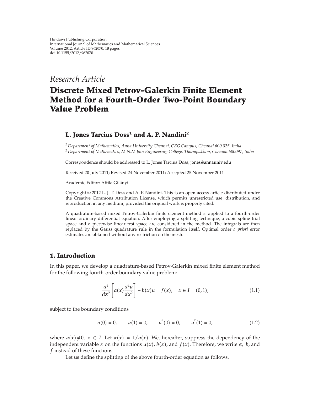 Discrete Mixed Petrov Galerkin Finite Element Method For A Fourth Order Two Point Boundary Value Problem Topic Of Research Paper In Mathematics Download Scholarly Article Pdf And Read For Free On Cyberleninka Open Science