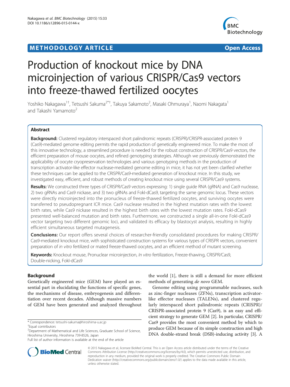 Production Of Knockout Mice By Dna Microinjection Of Various Crispr Cas9 Vectors Into Freeze Thawed Fertilized Oocytes Topic Of Research Paper In Biological Sciences Download Scholarly Article Pdf And Read For Free On