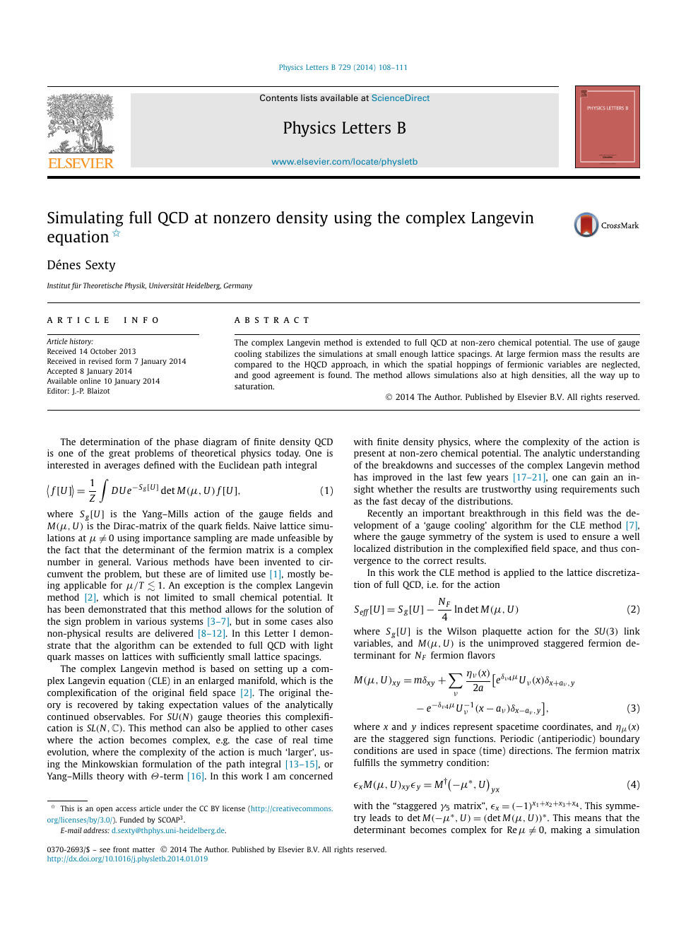 Simulating Full Qcd At Nonzero Density Using The Complex Langevin Equation Topic Of Research Paper In Physical Sciences Download Scholarly Article Pdf And Read For Free On Cyberleninka Open Science Hub