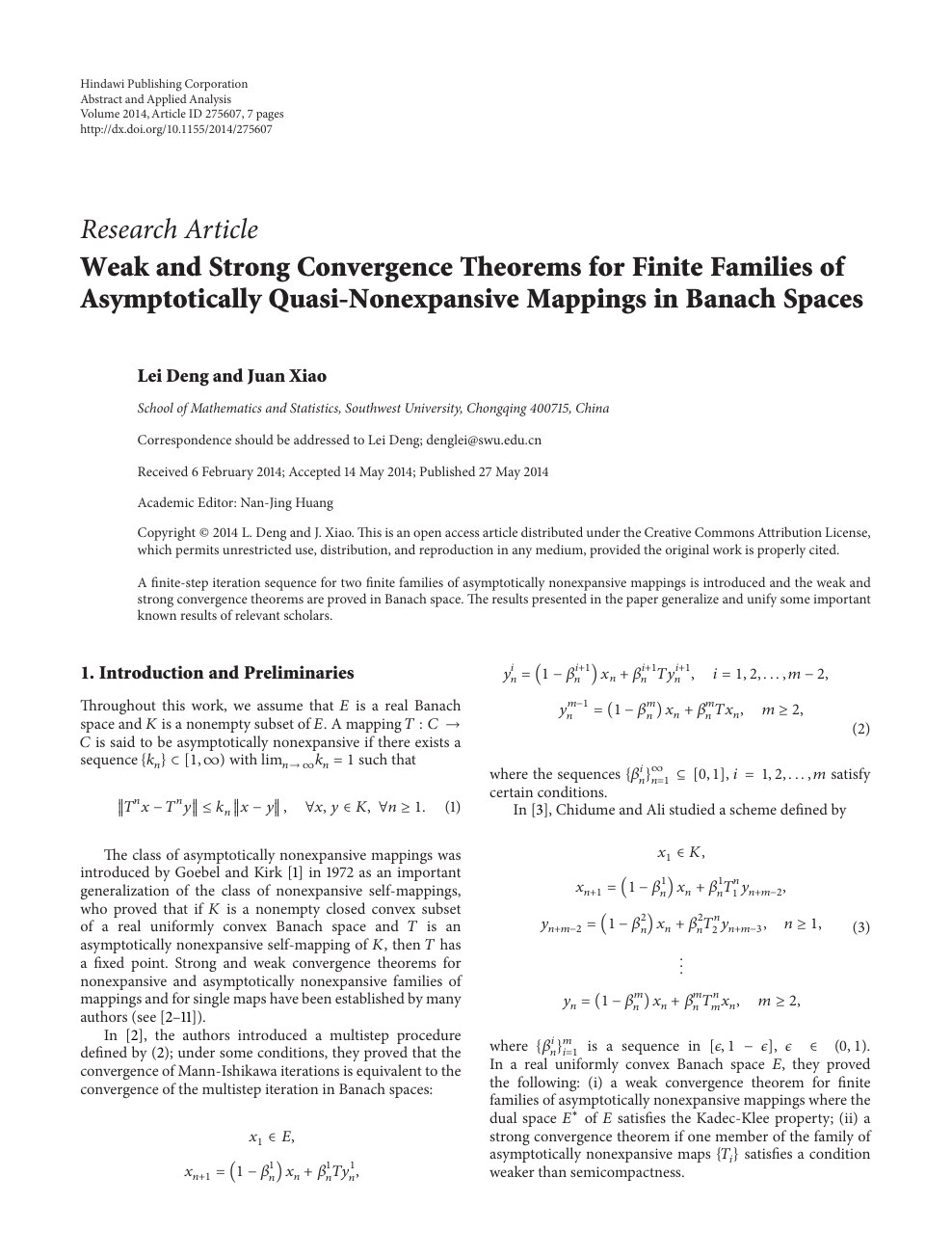 Weak And Strong Convergence Theorems For Finite Families Of Asymptotically Quasi Nonexpansive Mappings In Banach Spaces Topic Of Research Paper In Mathematics Download Scholarly Article Pdf And Read For Free On Cyberleninka