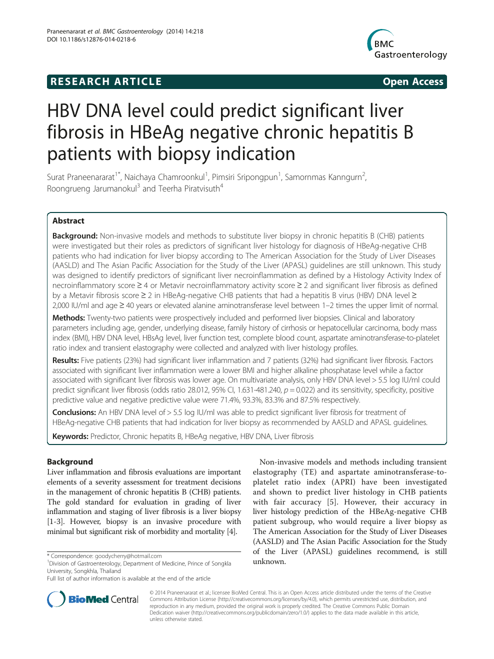 Hbv Dna Level Could Predict Significant Liver Fibrosis In Hbeag Negative Chronic Hepatitis B Patients With Biopsy Indication Topic Of Research Paper In Clinical Medicine Download Scholarly Article Pdf And Read