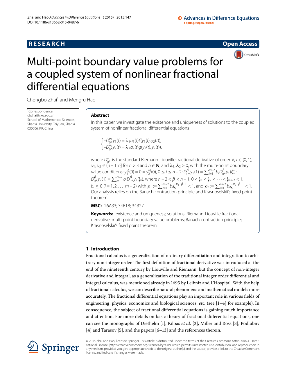 Multi Point Boundary Value Problems For A Coupled System Of Nonlinear Fractional Differential Equations Topic Of Research Paper In Mathematics Download Scholarly Article Pdf And Read For Free On Cyberleninka Open Science