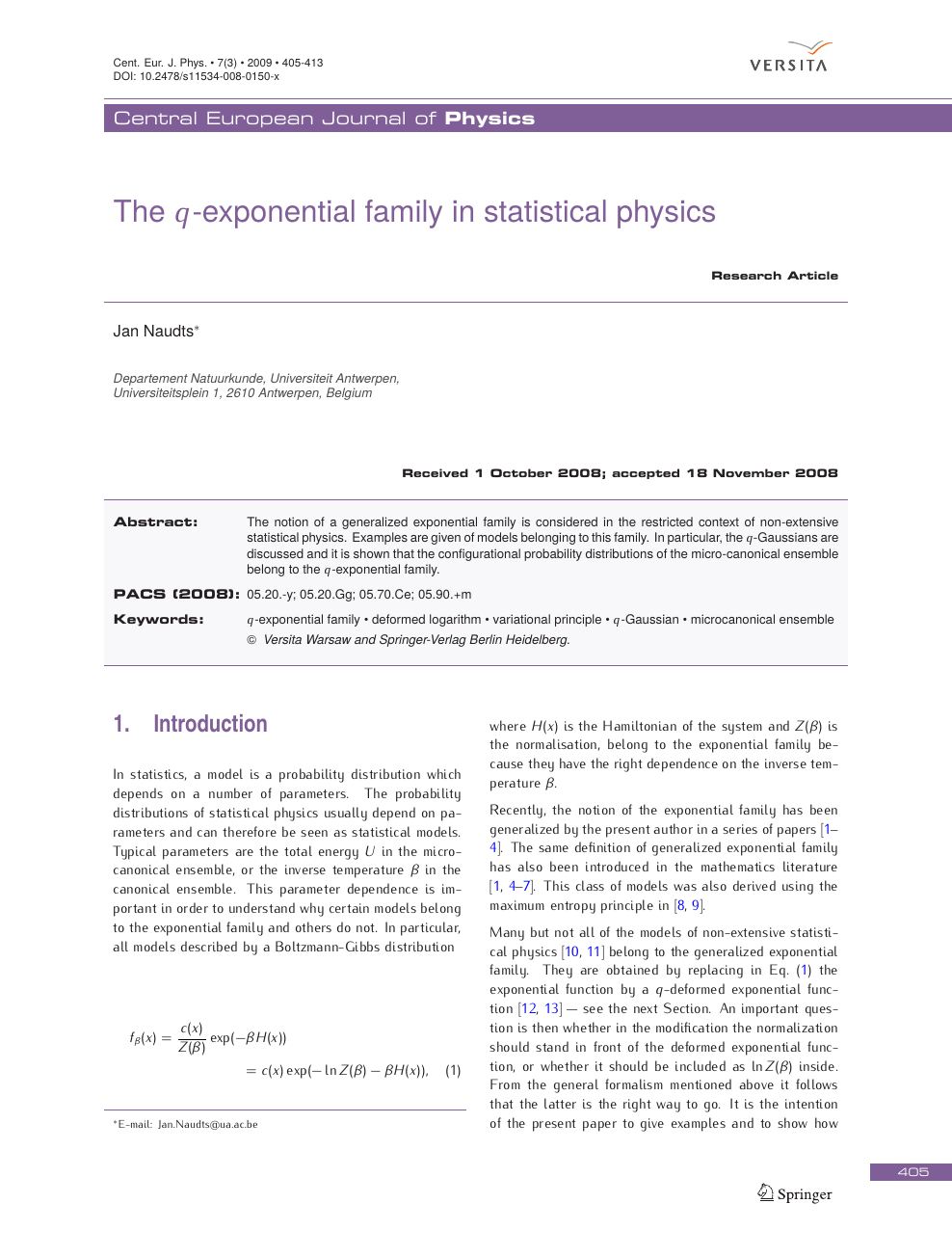 The Q Exponential Family In Statistical Physics Topic Of Research Paper In Physical Sciences Download Scholarly Article Pdf And Read For Free On Cyberleninka Open Science Hub