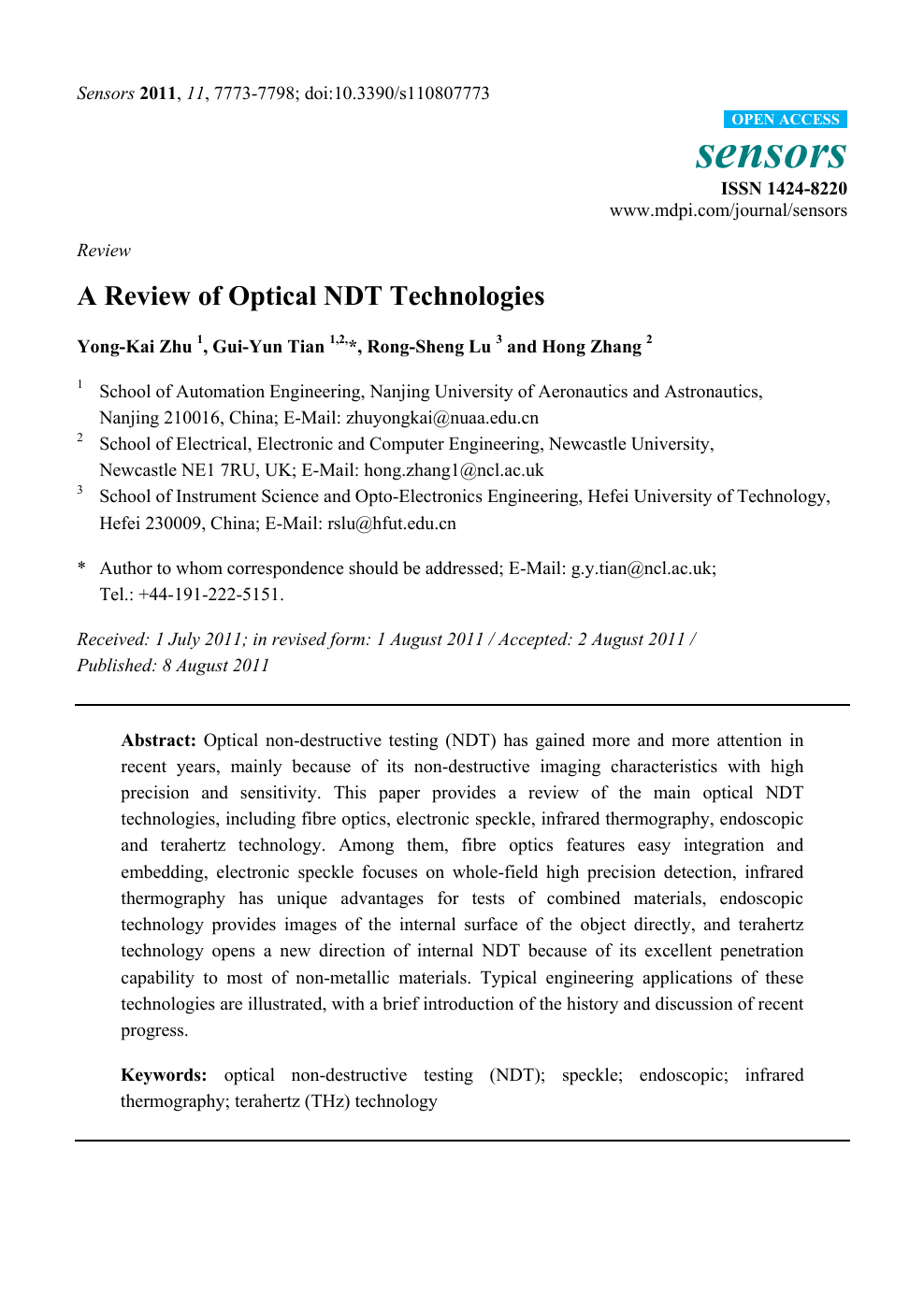 A Review Of Optical Ndt Technologies Topic Of Research Paper In Materials Engineering Download Scholarly Article Pdf And Read For Free On Cyberleninka Open Science Hub