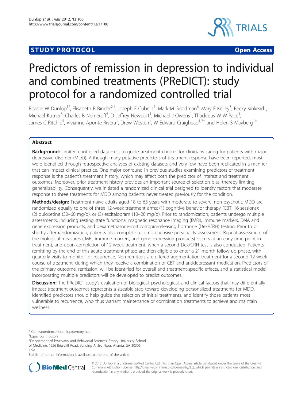 Predictors Of Remission In Depression To Individual And Combined