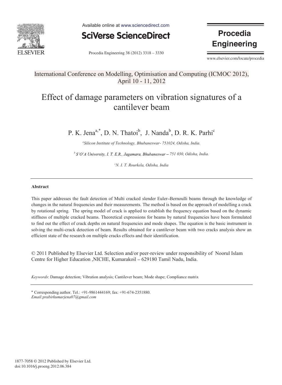 Effect Of Damage Parameters On Vibration Signatures Of A Cantilever Beam Topic Of Research Paper In Materials Engineering Download Scholarly Article Pdf And Read For Free On Cyberleninka Open Science Hub