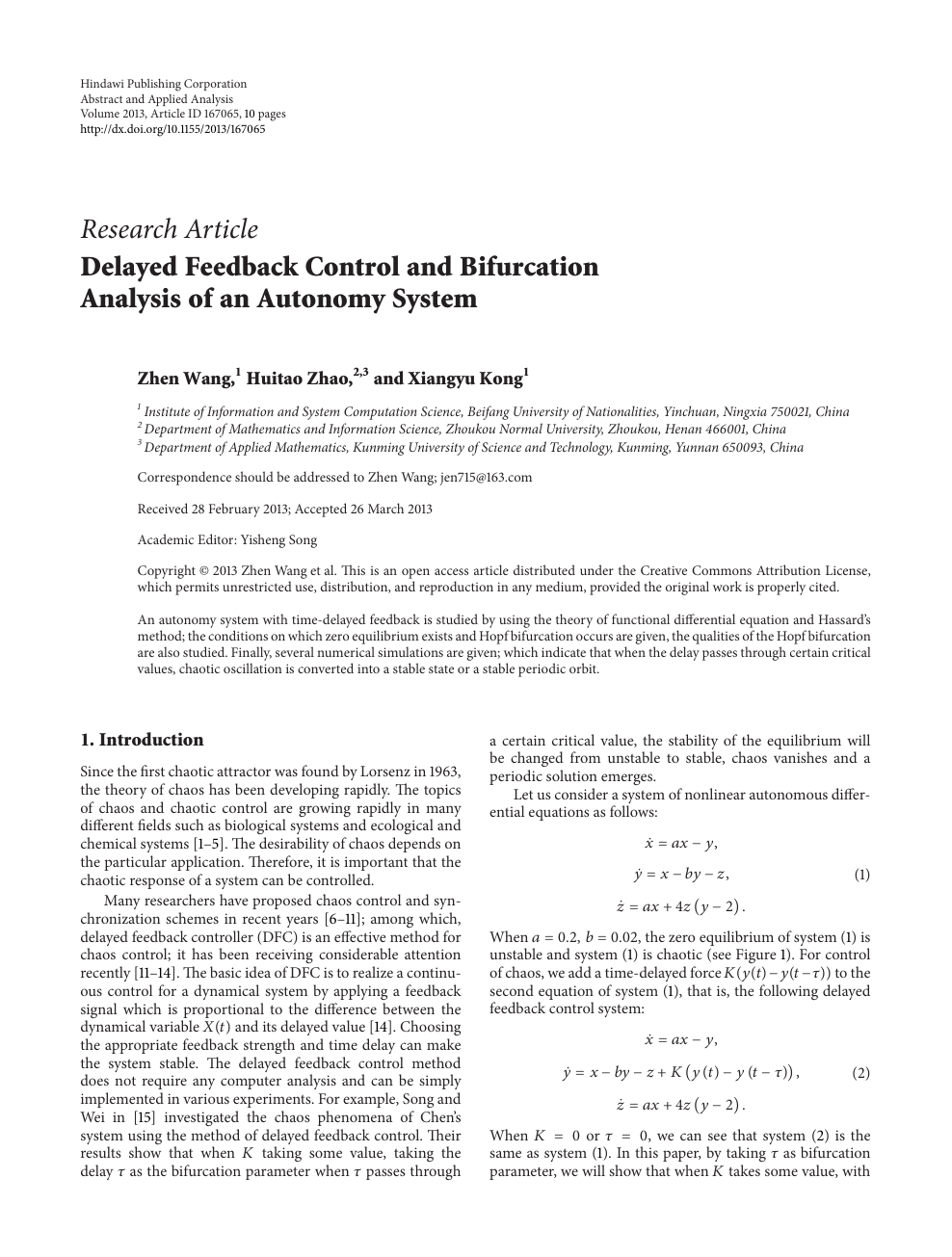 Delayed Feedback Control And Bifurcation Analysis Of An Autonomy System Topic Of Research Paper In Mathematics Download Scholarly Article Pdf And Read For Free On Cyberleninka Open Science Hub