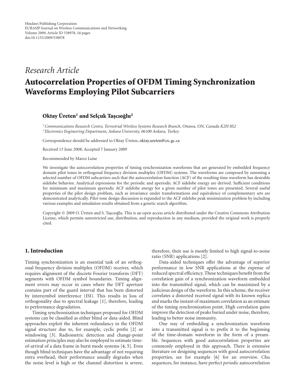 Autocorrelation Properties Of Ofdm Timing Synchronization Waveforms Employing Pilot Subcarriers Topic Of Research Paper In Electrical Engineering Electronic Engineering Information Engineering Download Scholarly Article Pdf And Read For Free On