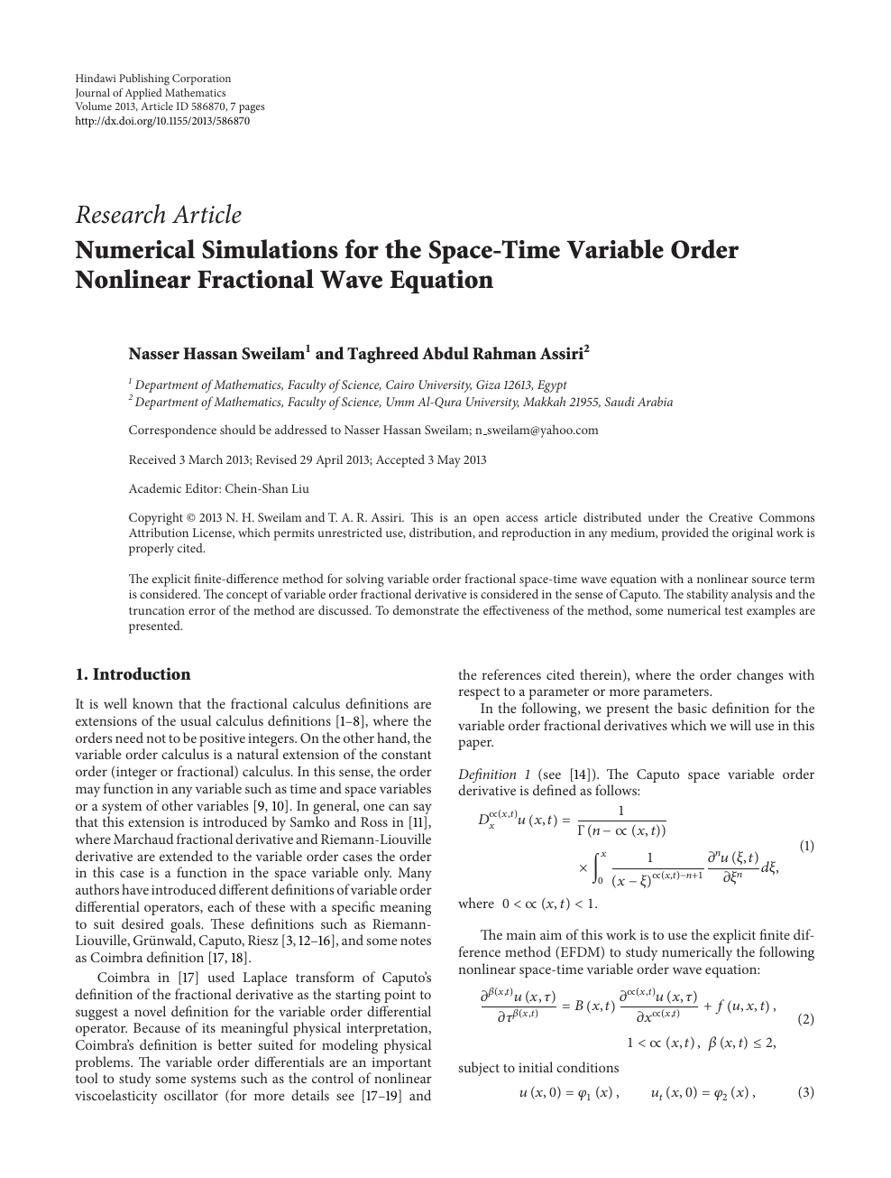 Numerical Simulations For The Space Time Variable Order Nonlinear Fractional Wave Equation Topic Of Research Paper In Mathematics Download Scholarly Article Pdf And Read For Free On Cyberleninka Open Science Hub