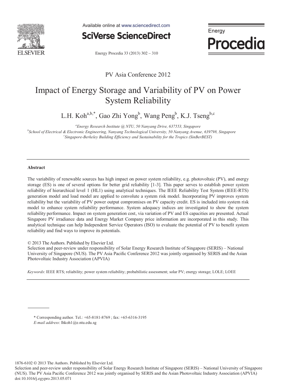 Impact Of Energy Storage And Variability Of Pv On Power System Reliability Topic Of Research Paper In Electrical Engineering Electronic Engineering Information Engineering Download Scholarly Article Pdf And Read For Free