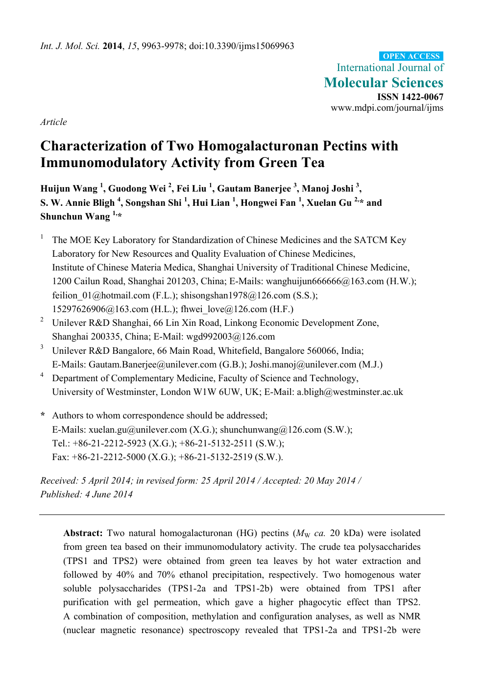 Characterization Of Two Homogalacturonan Pectins With Immunomodulatory Activity From Green Tea Topic Of Research Paper In Biological Sciences Download Scholarly Article Pdf And Read For Free On Cyberleninka Open Science Hub