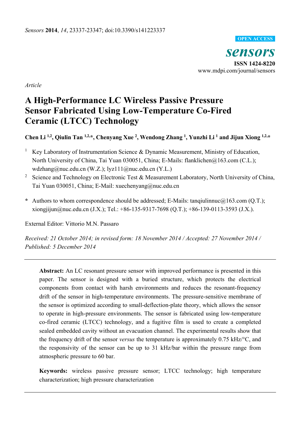 A High Performance Lc Wireless Passive Pressure Sensor Fabricated Using Low Temperature Co Fired Ceramic Ltcc Technology Topic Of Research Paper In Nano Technology Download Scholarly Article Pdf And Read For Free On Cyberleninka Open