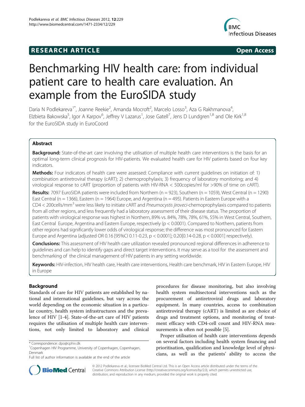 Benchmarking Hiv Health Care From Individual Patient Care To Health Care Evaluation An Example From The Eurosida Study Topic Of Research Paper In Health Sciences Download Scholarly Article Pdf And Read