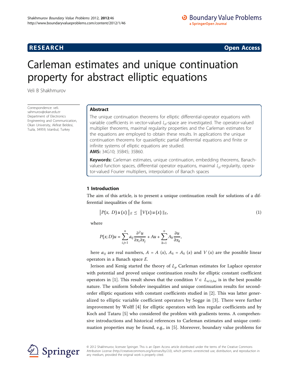 Carleman Estimates And Unique Continuation Property For Abstract Elliptic Equations Topic Of Research Paper In Mathematics Download Scholarly Article Pdf And Read For Free On Cyberleninka Open Science Hub