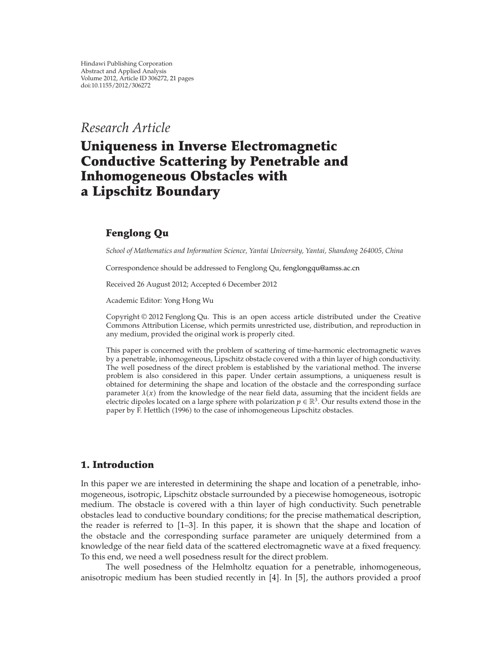 Uniqueness In Inverse Electromagnetic Conductive Scattering By Penetrable And Inhomogeneous Obstacles With A Lipschitz Boundary Topic Of Research Paper In Mathematics Download Scholarly Article Pdf And Read For Free On Cyberleninka