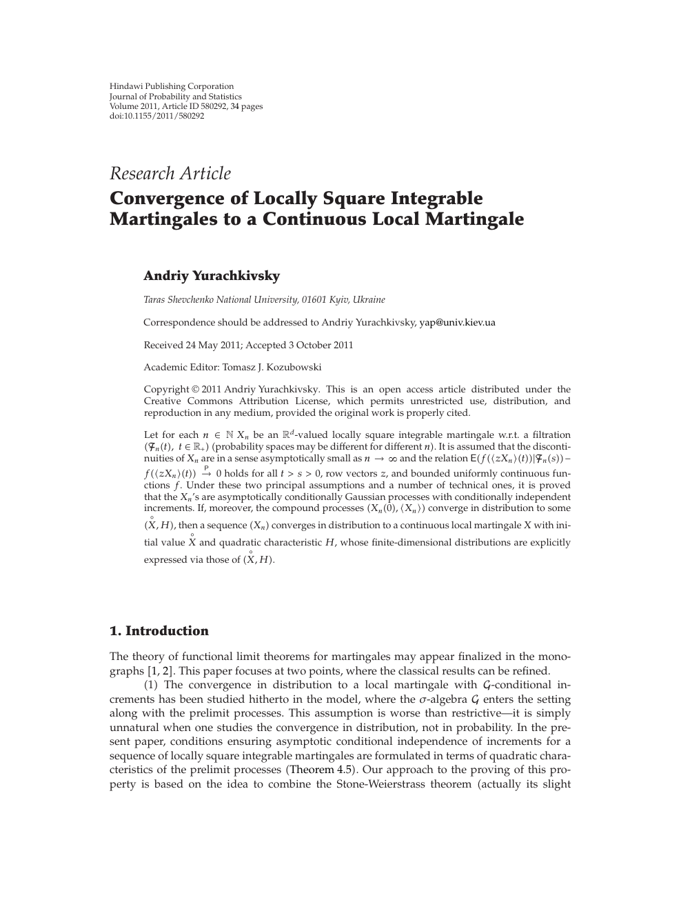 Convergence Of Locally Square Integrable Martingales To A Continuous Local Martingale Topic Of Research Paper In Mathematics Download Scholarly Article Pdf And Read For Free On Cyberleninka Open Science Hub