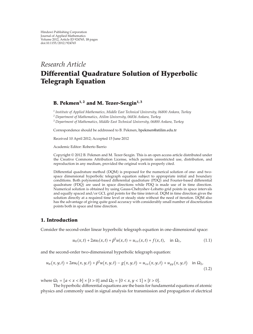 Differential Quadrature Solution Of Hyperbolic Telegraph Equation Topic Of Research Paper In Mathematics Download Scholarly Article Pdf And Read For Free On Cyberleninka Open Science Hub