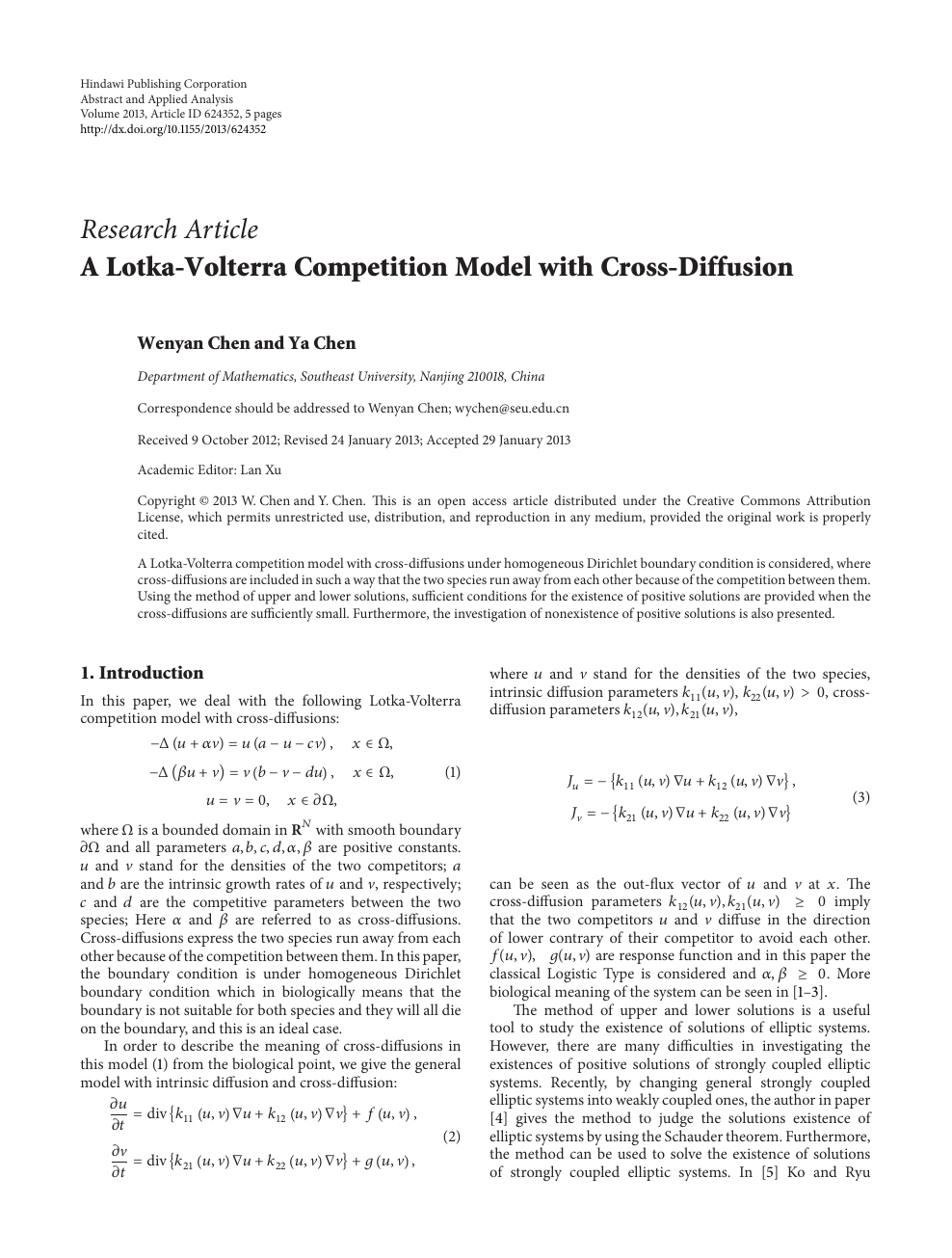 A Lotka Volterra Competition Model With Cross Diffusion Topic Of Research Paper In Mathematics Download Scholarly Article Pdf And Read For Free On Cyberleninka Open Science Hub