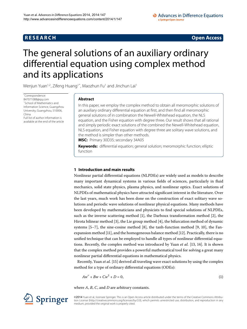 The General Solutions Of An Auxiliary Ordinary Differential Equation Using Complex Method And Its Applications Topic Of Research Paper In Mathematics Download Scholarly Article Pdf And Read For Free On Cyberleninka