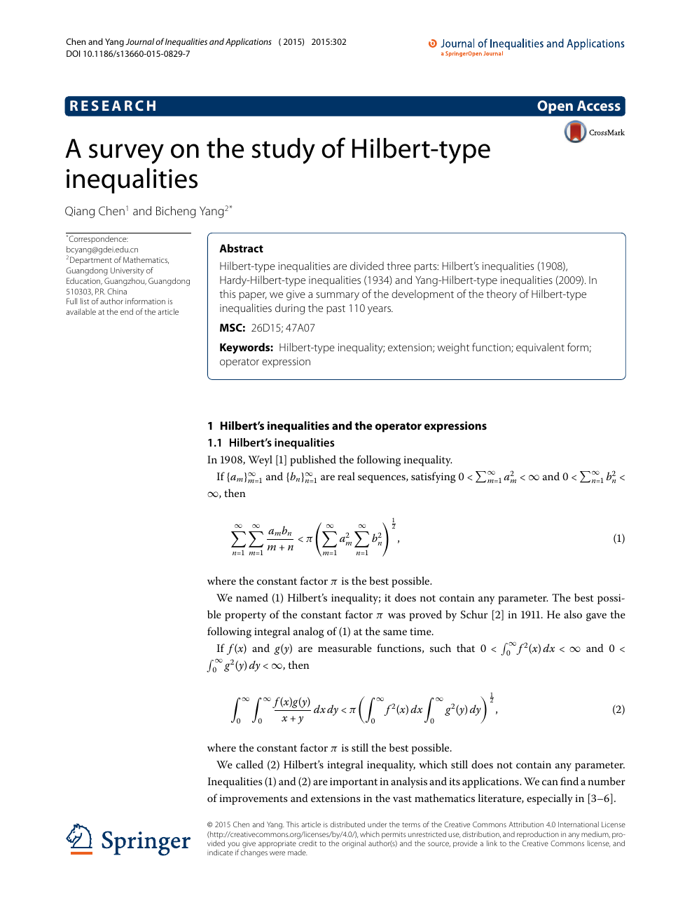 A Survey On The Study Of Hilbert Type Inequalities Topic Of Research Paper In Mathematics Download Scholarly Article Pdf And Read For Free On Cyberleninka Open Science Hub