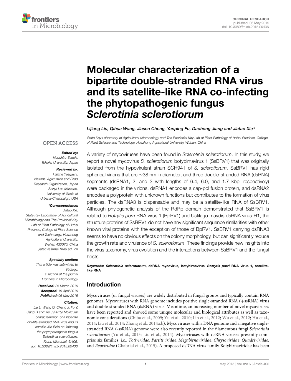 Molecular Characterization Of A Bipartite Double Stranded Rna Virus And Its Satellite Like Rna Co Infecting The Phytopathogenic Fungus Sclerotinia Sclerotiorum Topic Of Research Paper In Biological Sciences Download Scholarly Article Pdf And Read