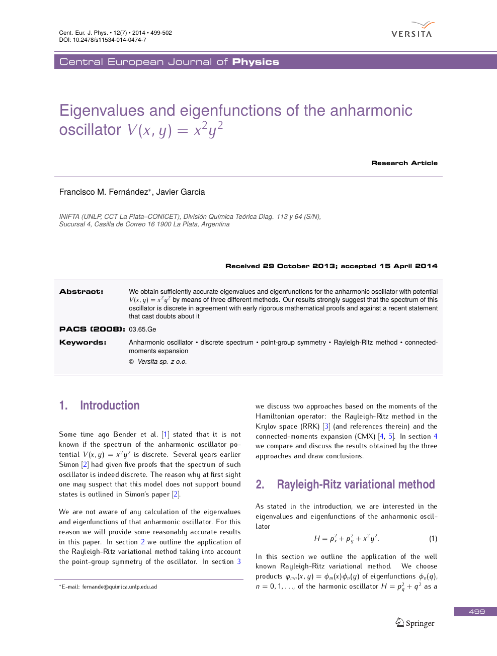 Eigenvalues And Eigenfunctions Of The Anharmonic Oscillator V X Y X 2 Y 2 Topic Of Research Paper In Physical Sciences Download Scholarly Article Pdf And Read For Free On Cyberleninka