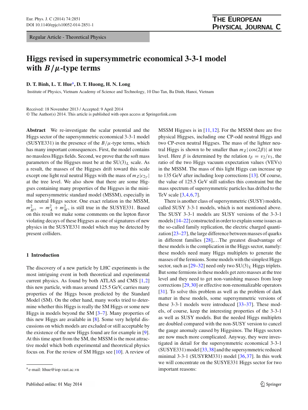 Higgs Revised In Supersymmetric Economical 3 3 1 Model With B Mu B M Type Terms Topic Of Research Paper In Physical Sciences Download Scholarly Article Pdf And Read For Free On