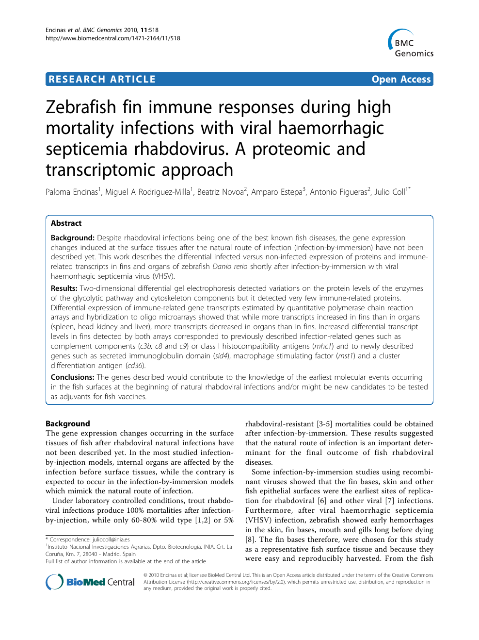 Zebrafish Fin Immune Responses During High Mortality Infections With Viral Haemorrhagic Septicemia Rhabdovirus A Proteomic And Transcriptomic Approach Topic Of Research Paper In Biological Sciences Download Scholarly Article Pdf And Read