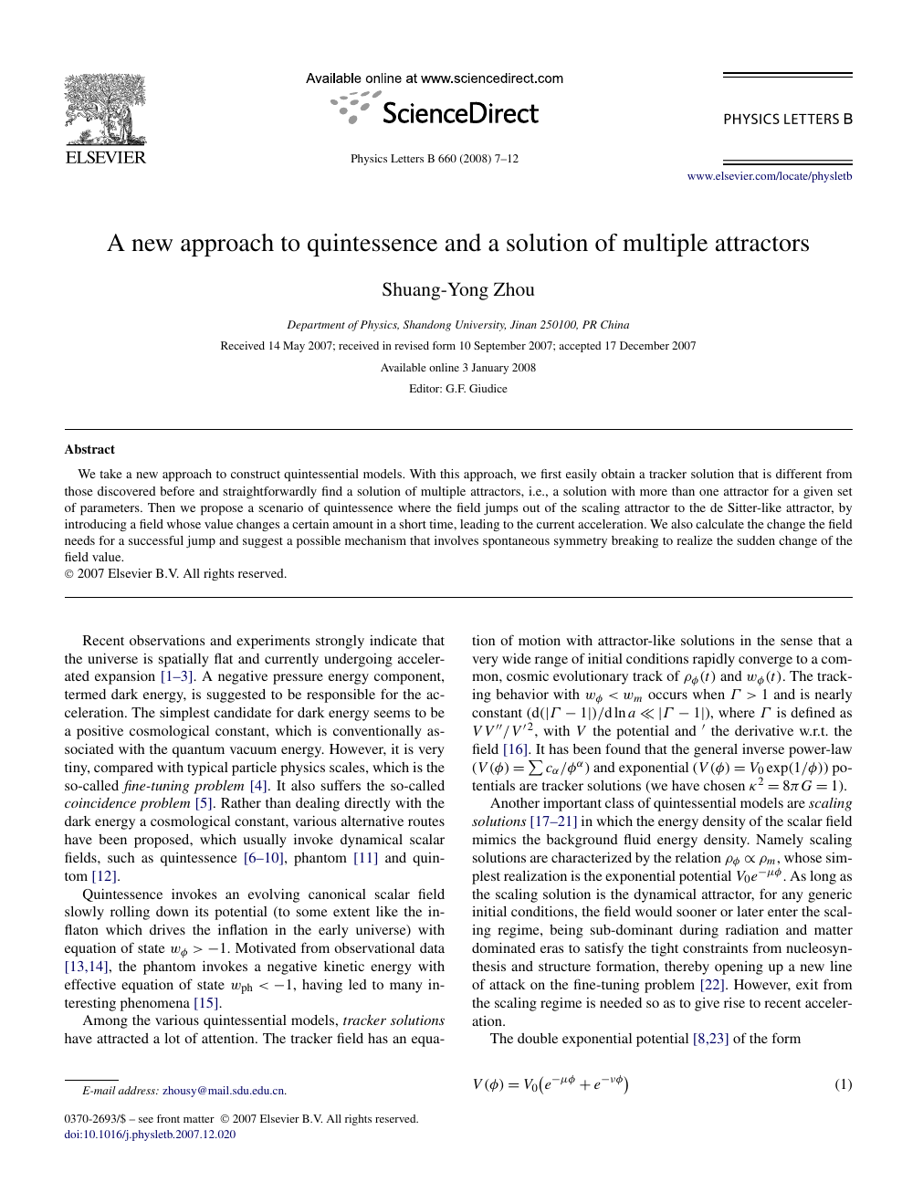 A New Approach To Quintessence And A Solution Of Multiple Attractors Topic Of Research Paper In Physical Sciences Download Scholarly Article Pdf And Read For Free On Cyberleninka Open Science Hub