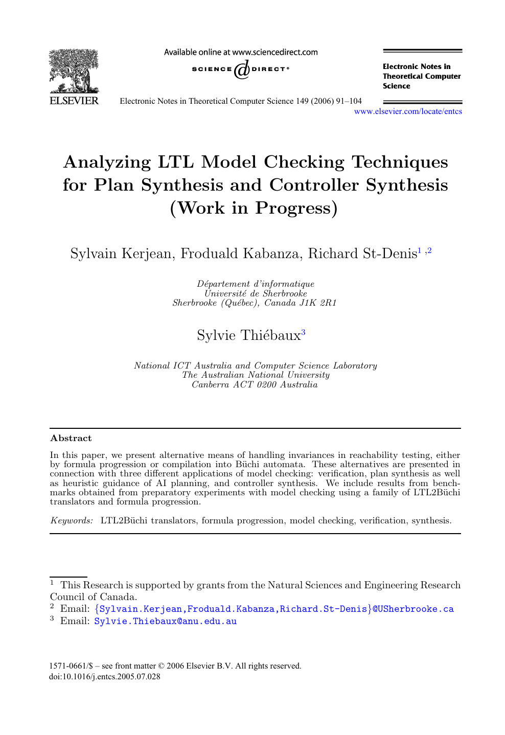Analyzing Ltl Model Checking Techniques For Plan Synthesis And Controller Synthesis Work In Progress Topic Of Research Paper In Computer And Information Sciences Download Scholarly Article Pdf And Read For Free