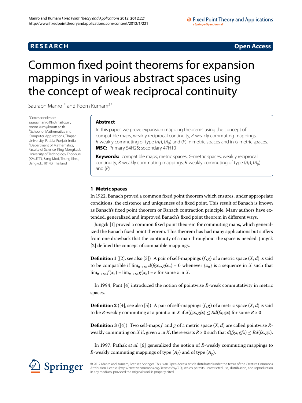 Common Fixed Point Theorems For Expansion Mappings In Various Abstract Spaces Using The Concept Of Weak Reciprocal Continuity Topic Of Research Paper In Mathematics Download Scholarly Article Pdf And Read For