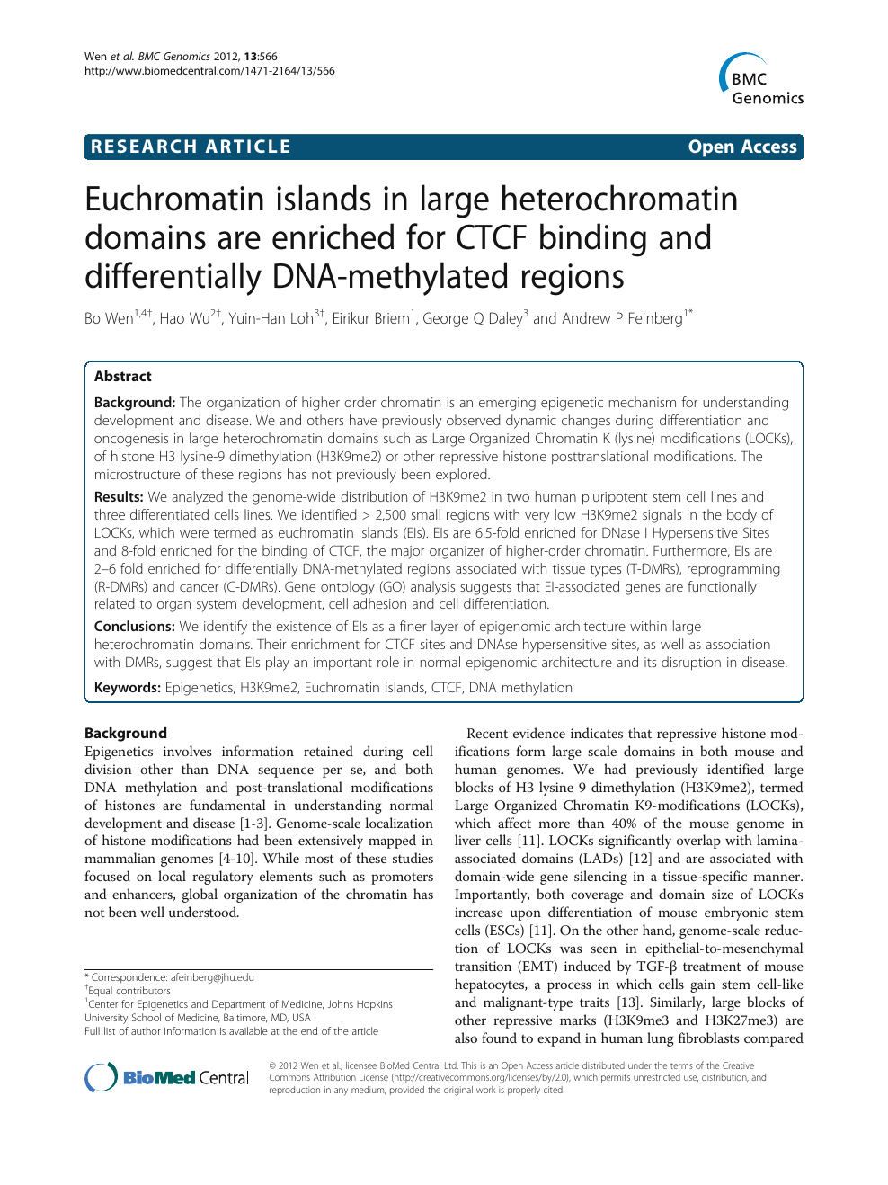 Euchromatin Islands In Large Heterochromatin Domains Are Enriched For Ctcf Binding And Differentially Dna Methylated Regions Topic Of Research Paper In Biological Sciences Download Scholarly Article Pdf And Read For Free On