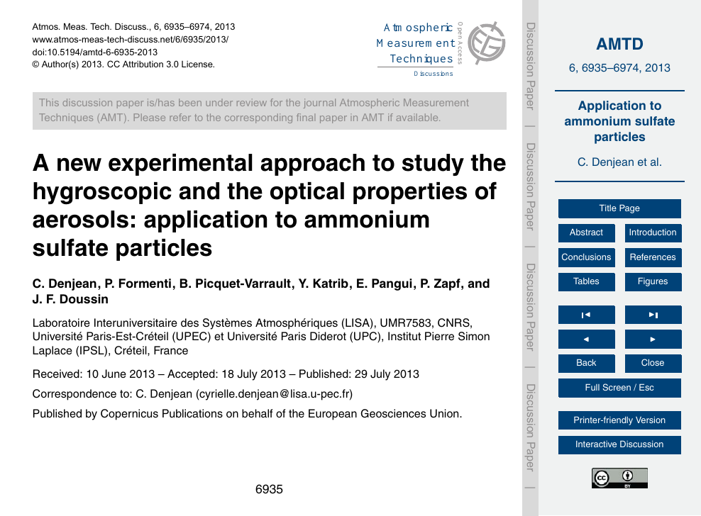 ACP - Hygroscopic behavior of aerosols generated from solutions of