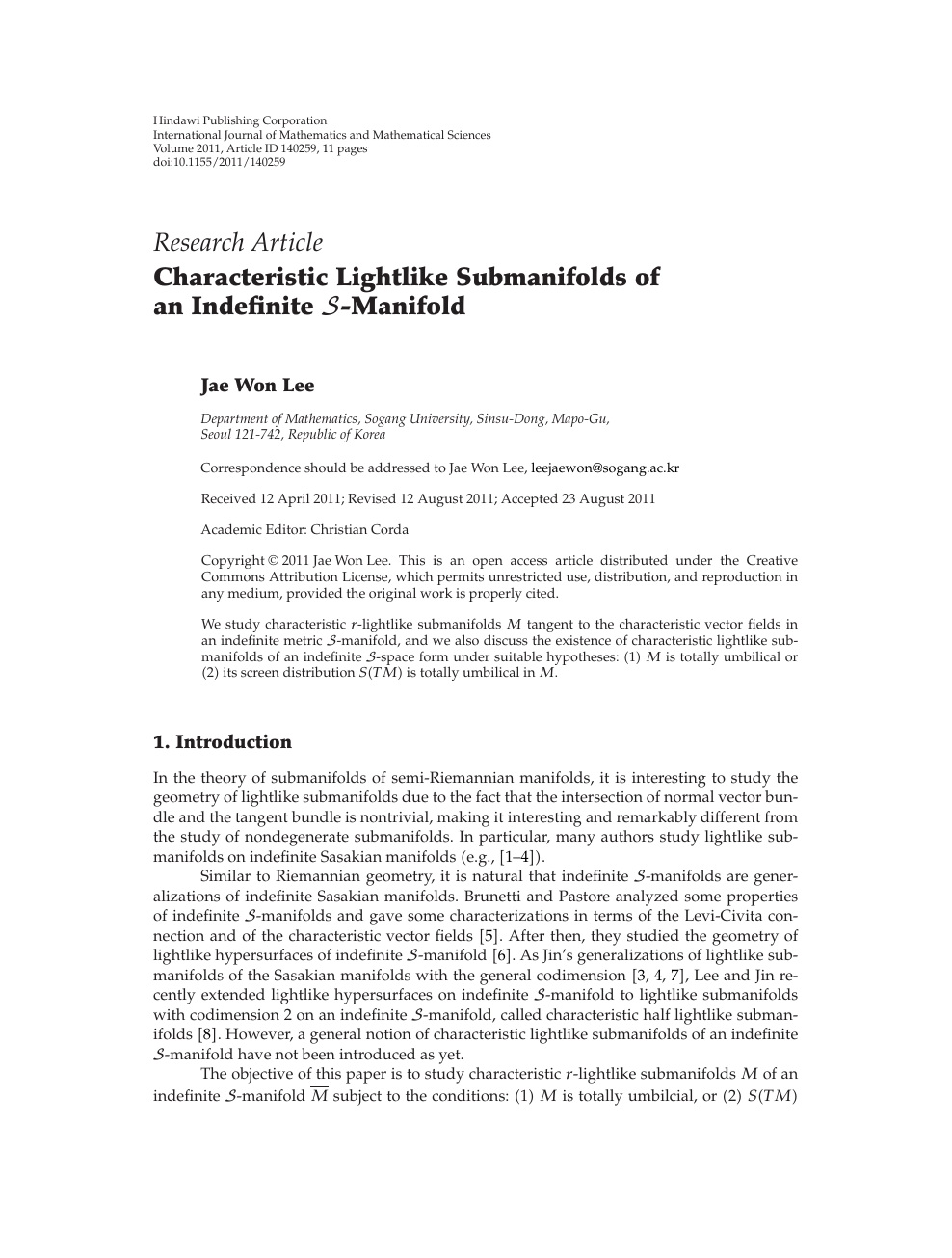 Characteristic Lightlike Submanifolds Of An Indefinite S Manifold Topic Of Research Paper In Mathematics Download Scholarly Article Pdf And Read For Free On Cyberleninka Open Science Hub