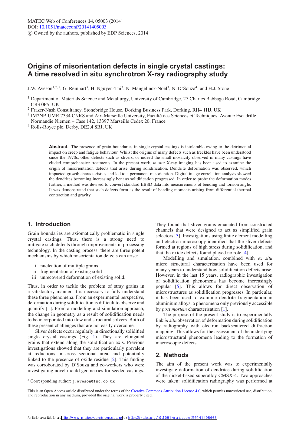 Origins Of Misorientation Defects In Single Crystal Castings A Time Resolved In Situ Synchrotron X Ray Radiography Study Topic Of Research Paper In Materials Engineering Download Scholarly Article Pdf And Read For