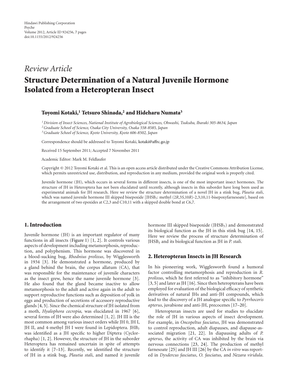 Structure Determination Of A Natural Juvenile Hormone Isolated From A Heteropteran Insect Topic Of Research Paper In Biological Sciences Download Scholarly Article Pdf And Read For Free On Cyberleninka Open Science