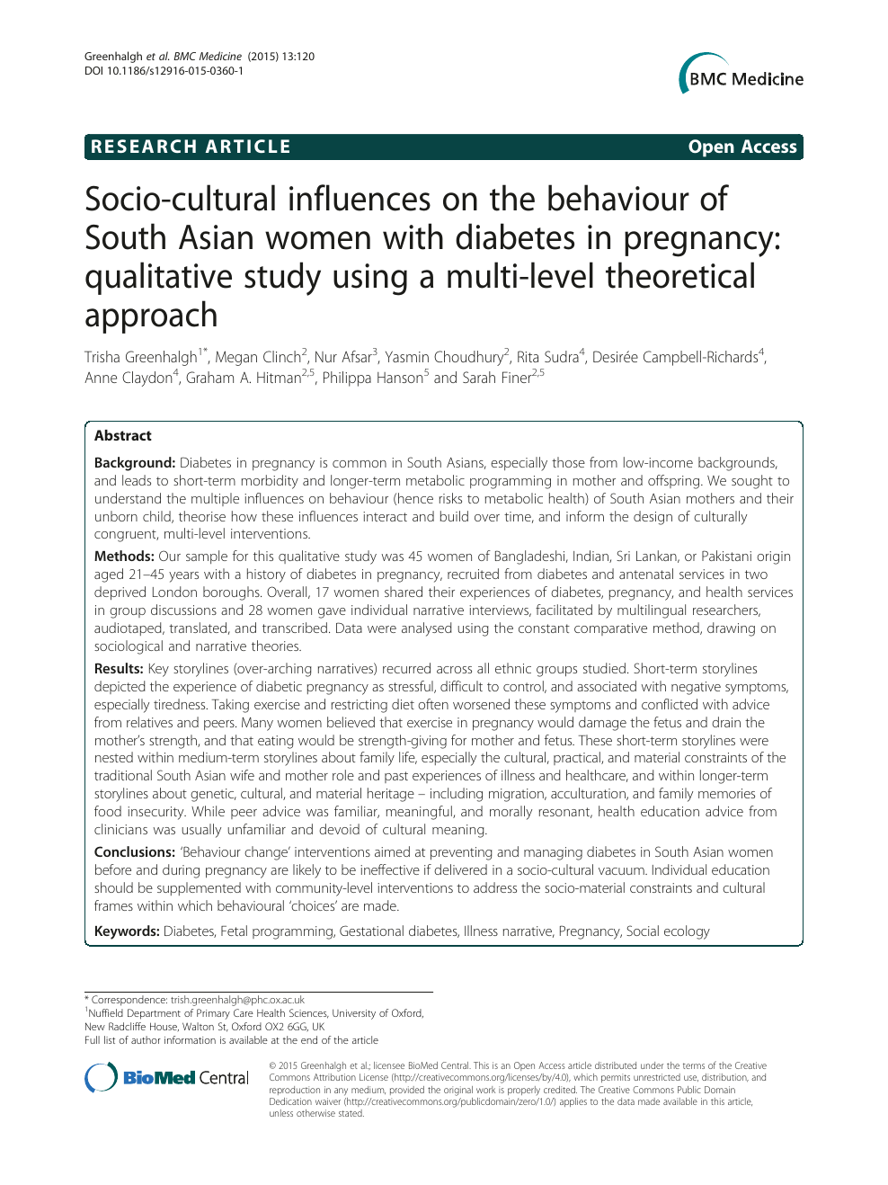 Socio-cultural influences on the behaviour of South Asian women with  diabetes in pregnancy: qualitative study using a multi-level theoretical  approach – topic of research paper in Health sciences. Download scholarly  article PDF
