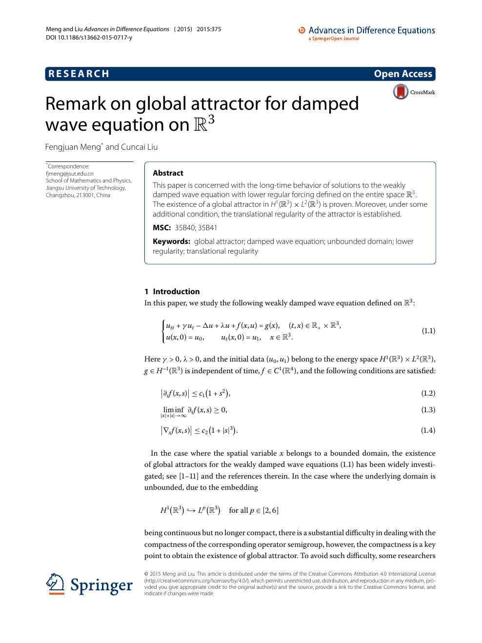 Remark On Global Attractor For Damped Wave Equation On R 3 Mathbb R 3 Topic Of Research Paper In Mathematics Download Scholarly Article Pdf And Read For Free On Cyberleninka Open Science Hub