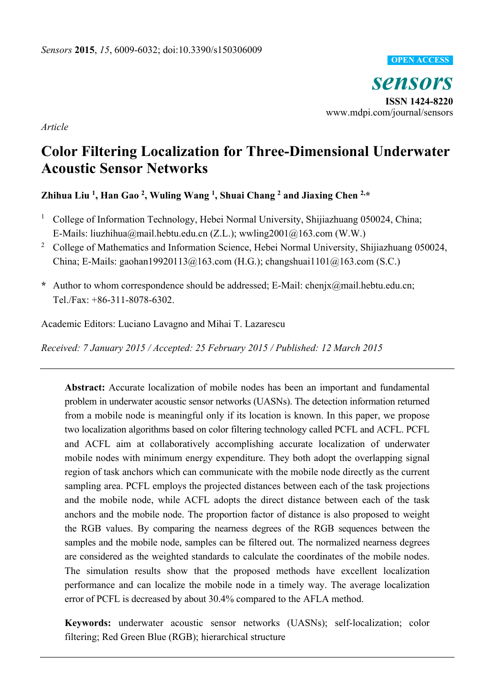 Color Filtering Localization For Three Dimensional Underwater Acoustic Sensor Networks Topic Of Research Paper In Electrical Engineering Electronic Engineering Information Engineering Download Scholarly Article Pdf And Read For Free On
