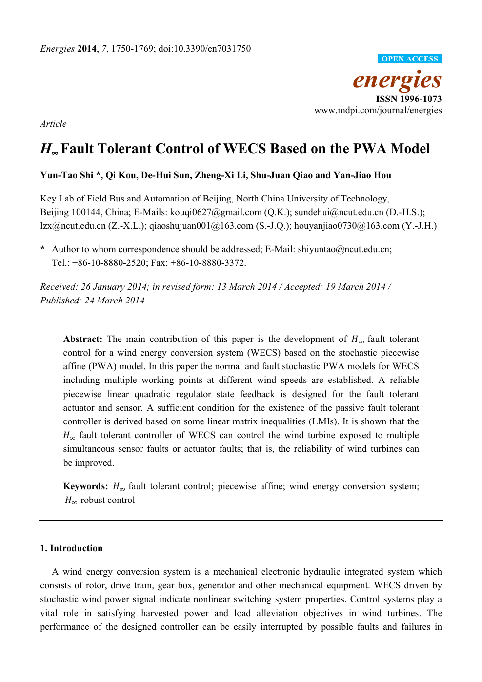 H Fault Tolerant Control Of Wecs Based On The Pwa Model Topic Of Research Paper In Mathematics Download Scholarly Article Pdf And Read For Free On Cyberleninka Open Science Hub