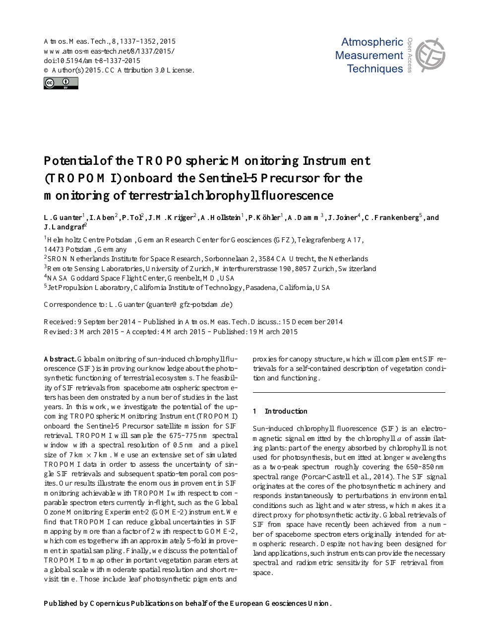 BG - Sun-induced fluorescence as a proxy for primary productivity