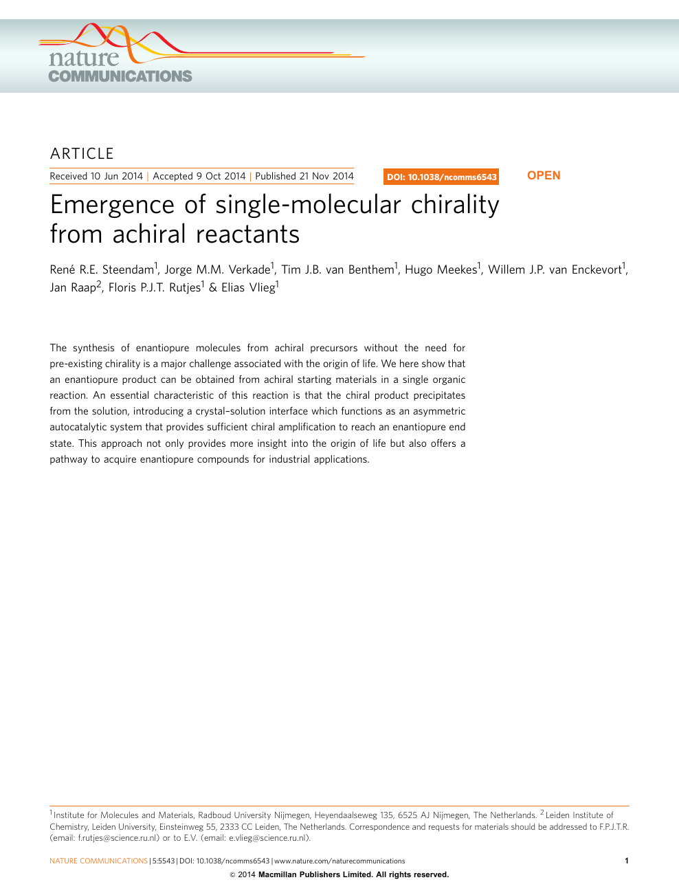 Emergence Of Single Molecular Chirality From Achiral Reactants Topic Of Research Paper In Chemical Sciences Download Scholarly Article Pdf And Read For Free On Cyberleninka Open Science Hub
