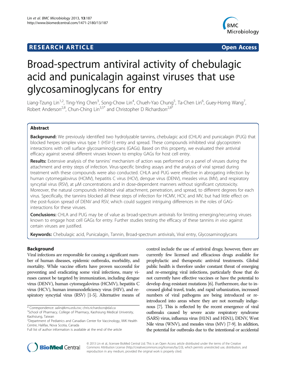 Broad Spectrum Antiviral Activity Of Chebulagic Acid And